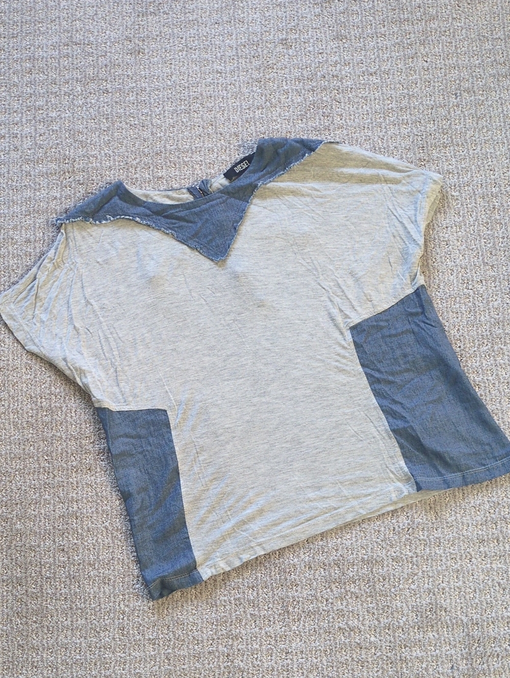 COOL Diesel Brand Denim Star Detail And Panel Zip Back Top, Size S
